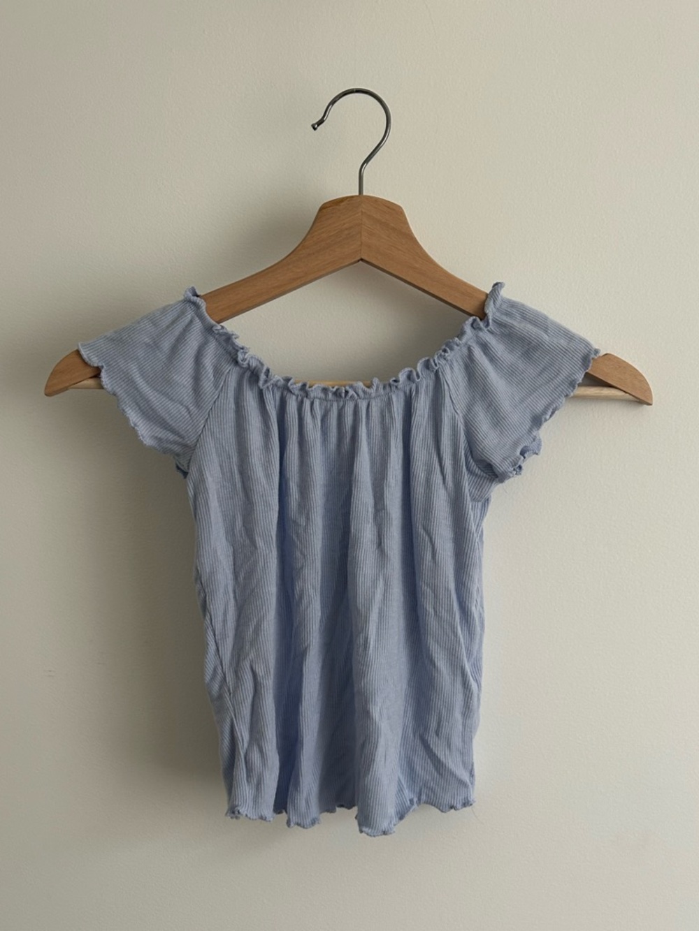 Garage Light Blue Off-Shoulder Ribbed Crop Top - Picture 1 of 2